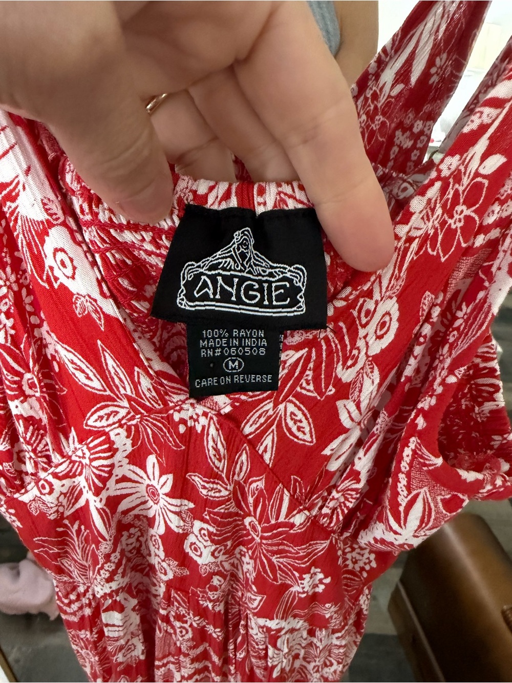 Angie Red and White Floral V-Neck Sundress - Picture 5 of 7